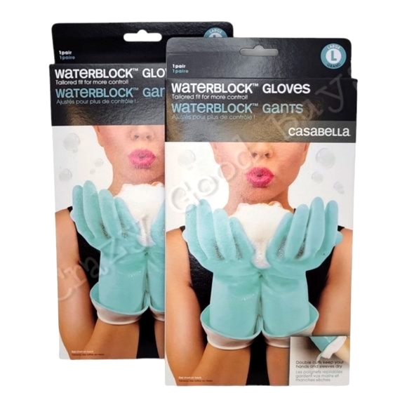2pr Casabella WaterBlock Double Cuff Latex Cleaning Dishwashing Gloves, Large - Picture 2 of 5